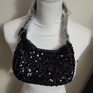 NWT Nicole Miller Elegant Black Sequin Shoulder Bag